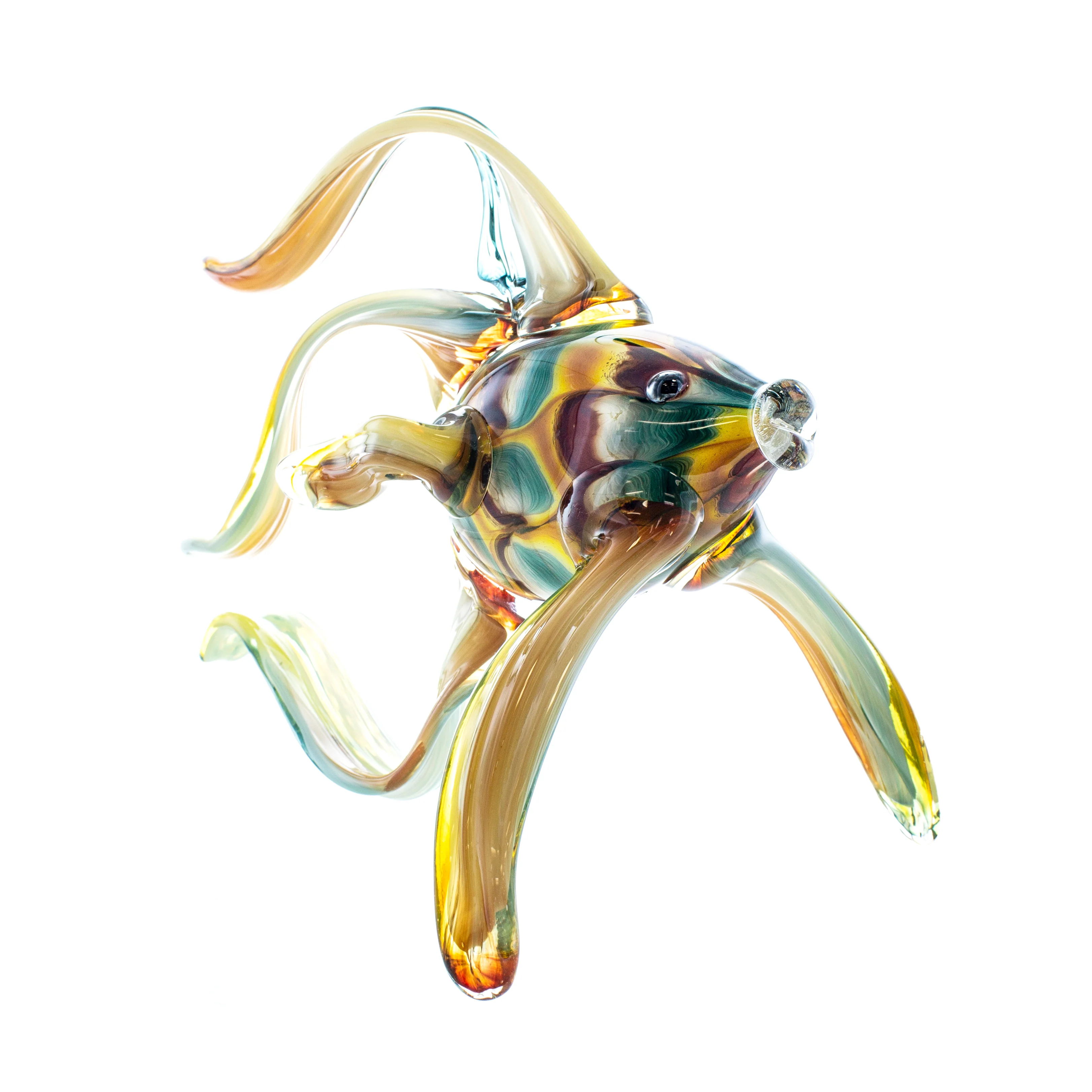 Art Glass Angelfish Cherry Green Gold - Image 3