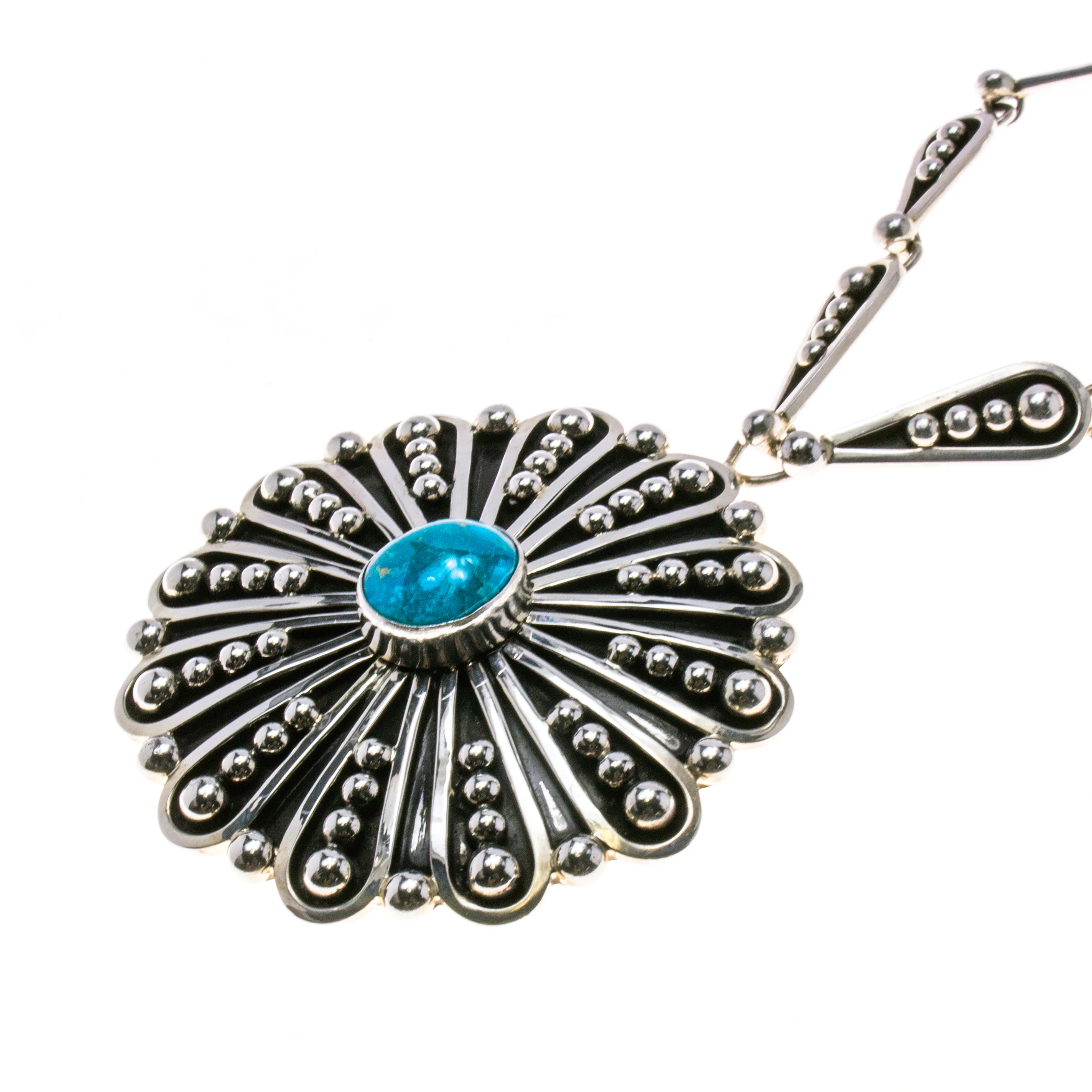 Sterling Silver Turquoise Flower Necklace - Image 3