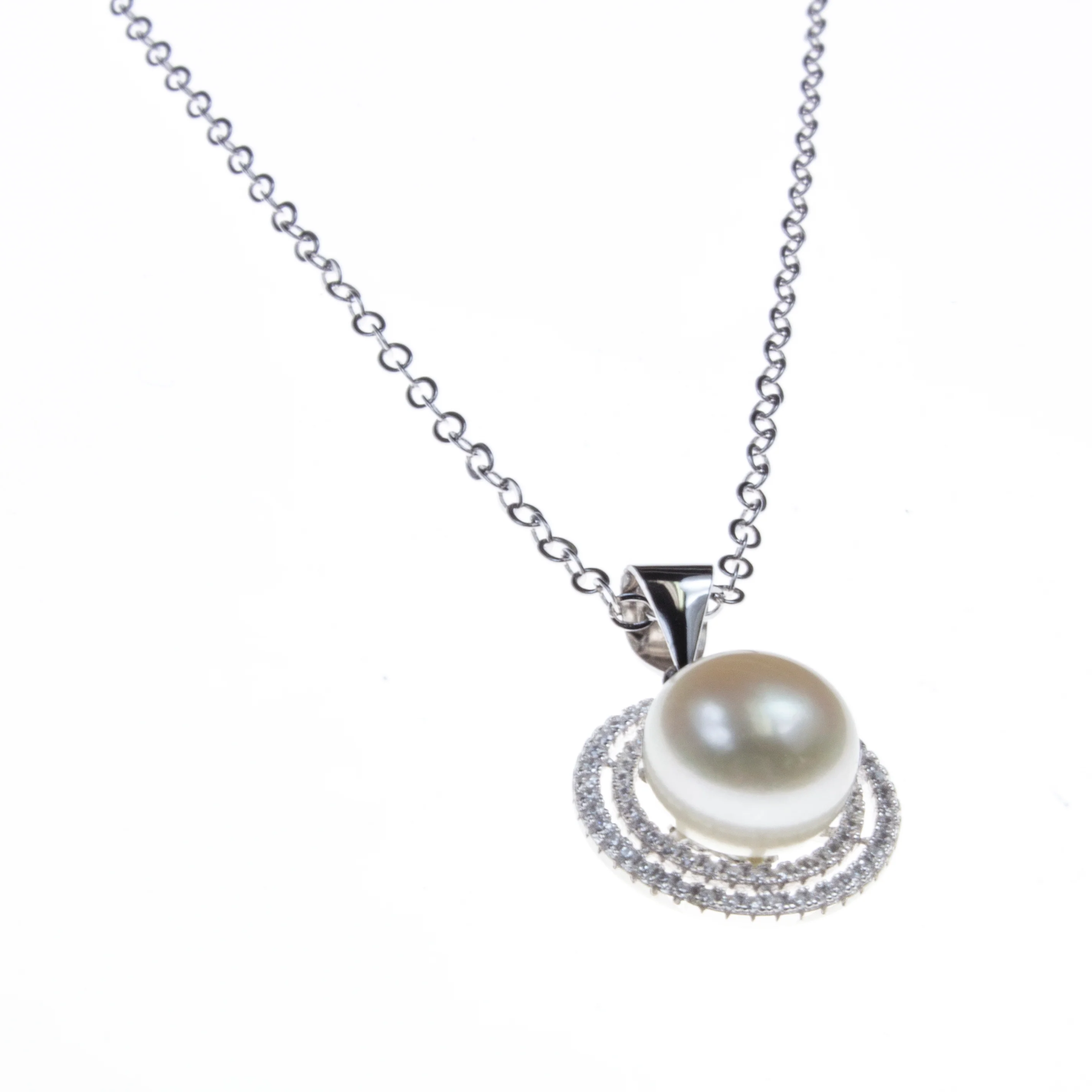 Sterling Silver Pearl Cubic Zirconia Necklace - Image 3