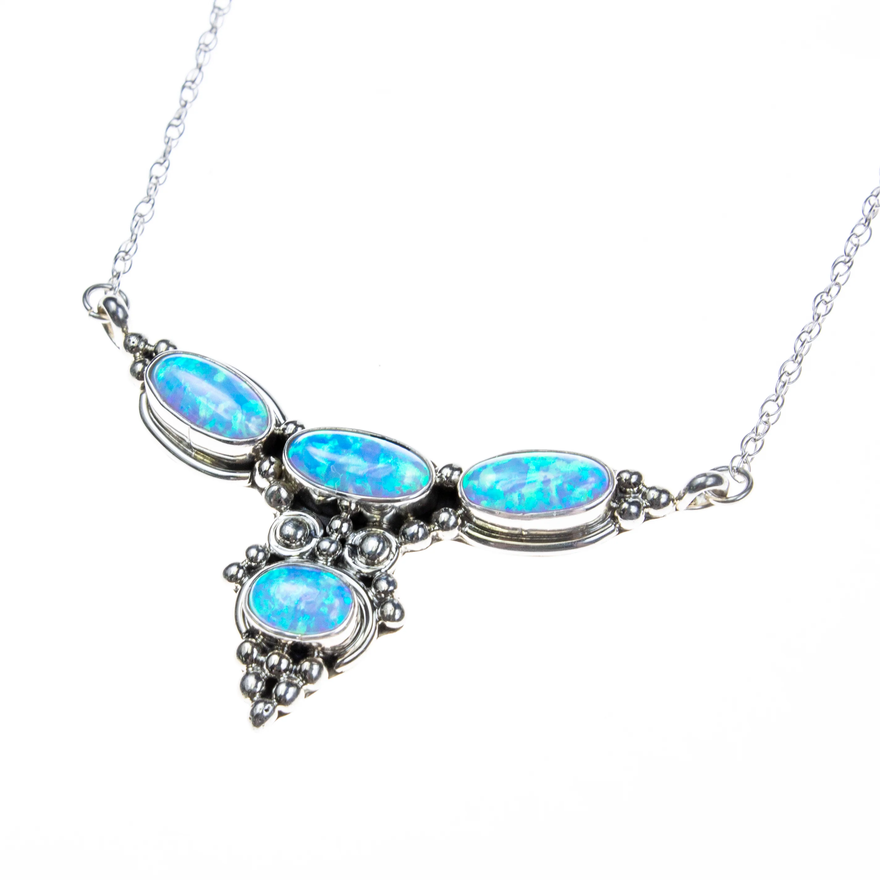 Sterling Silver Created Opal Necklace - Image 3