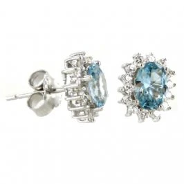 Sterling Silver Created Aquamarine and Cubic Zirconia Oval Stud Earrings - Image 4