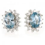 Sterling Silver Created Aquamarine and Cubic Zirconia Oval Stud Earrings - Image 5