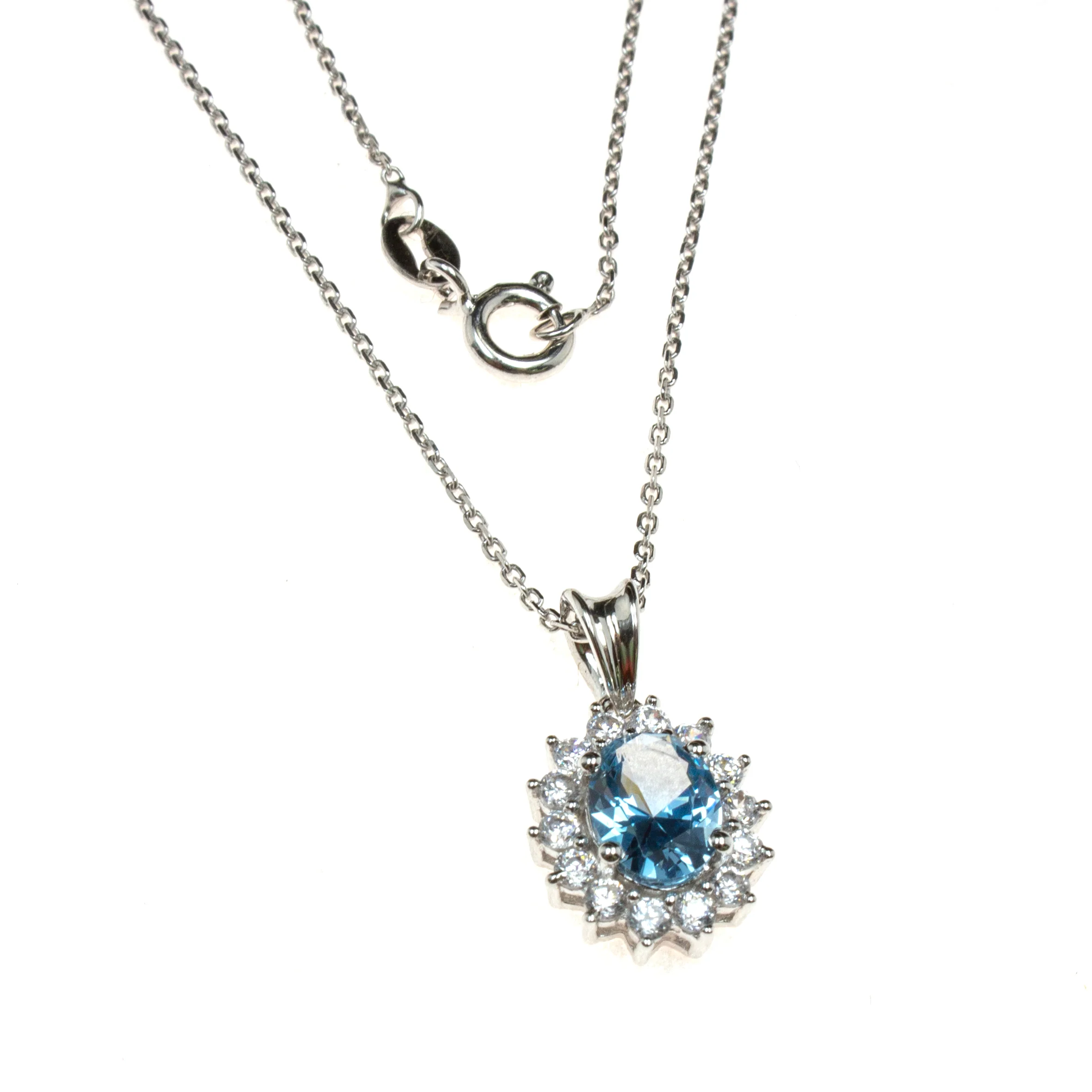 Sterling Silver Created Aquamarine CZ Necklace - Image 4