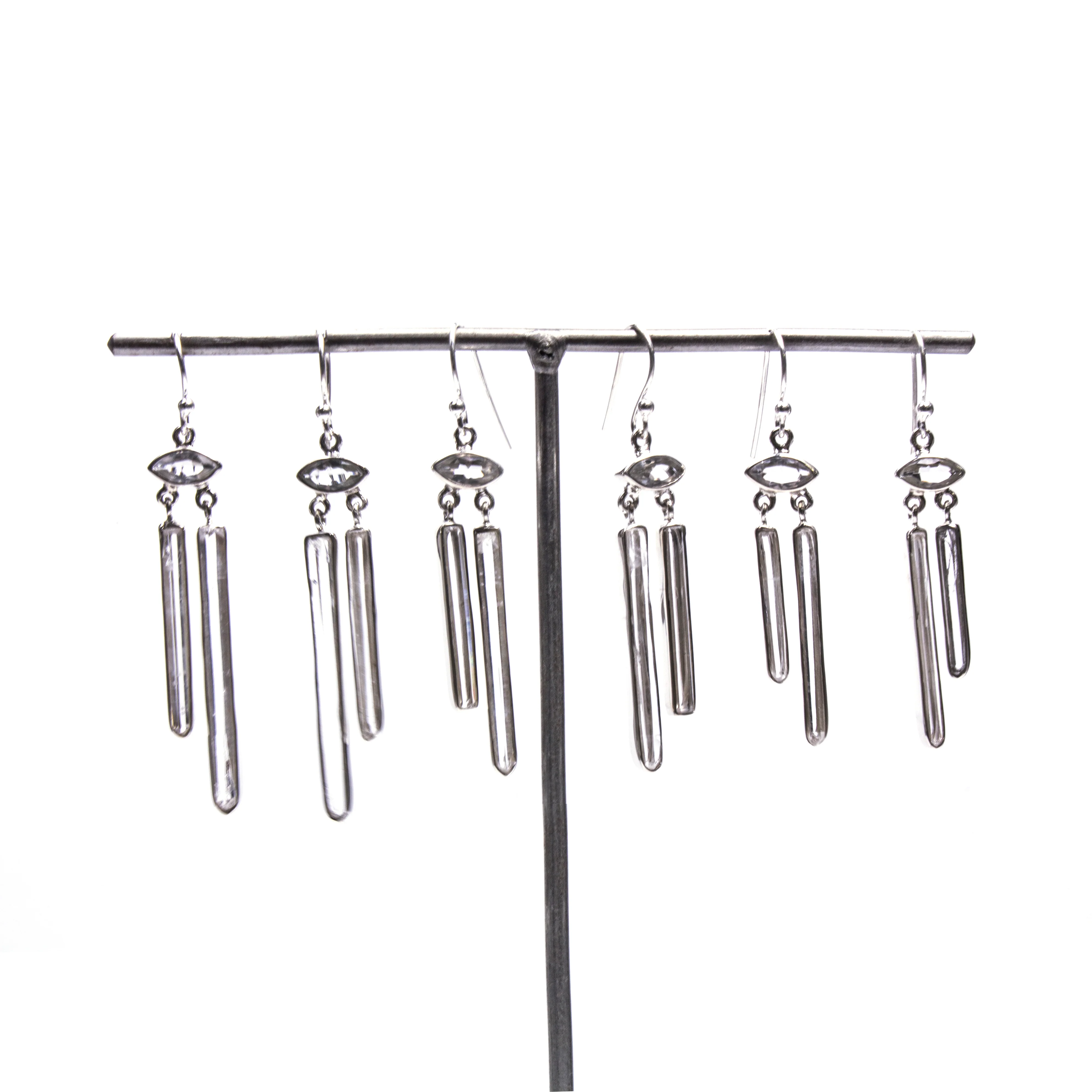 Sterling Silver Crystal White Topaz 2 Row Earrings - Image 3